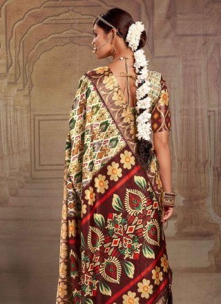 Print Work Tussar Silk Silk Saree In Multi Colour