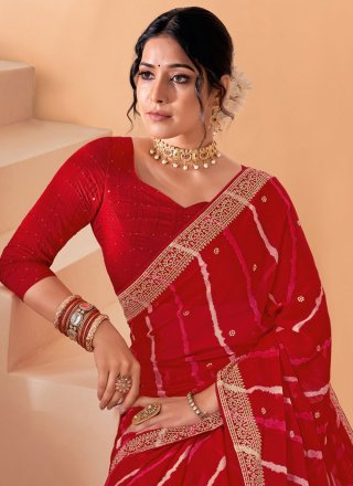 Printed Chiffon Saree in Red