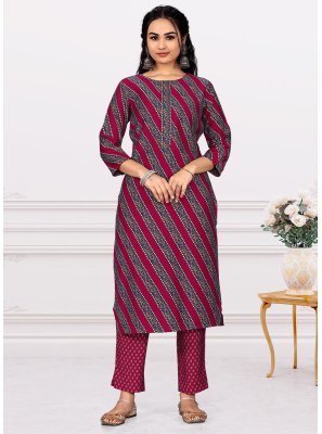 Printed Cotton Designer Kurti in Magenta