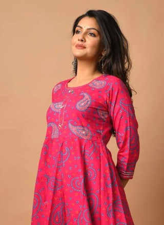 Printed Cotton Hot Pink Gown 