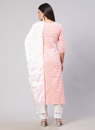 Printed Cotton Peach Straight Suit