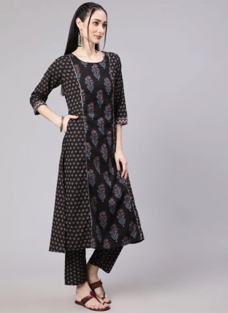 Printed Cotton Trendy Salwar Suit in Black