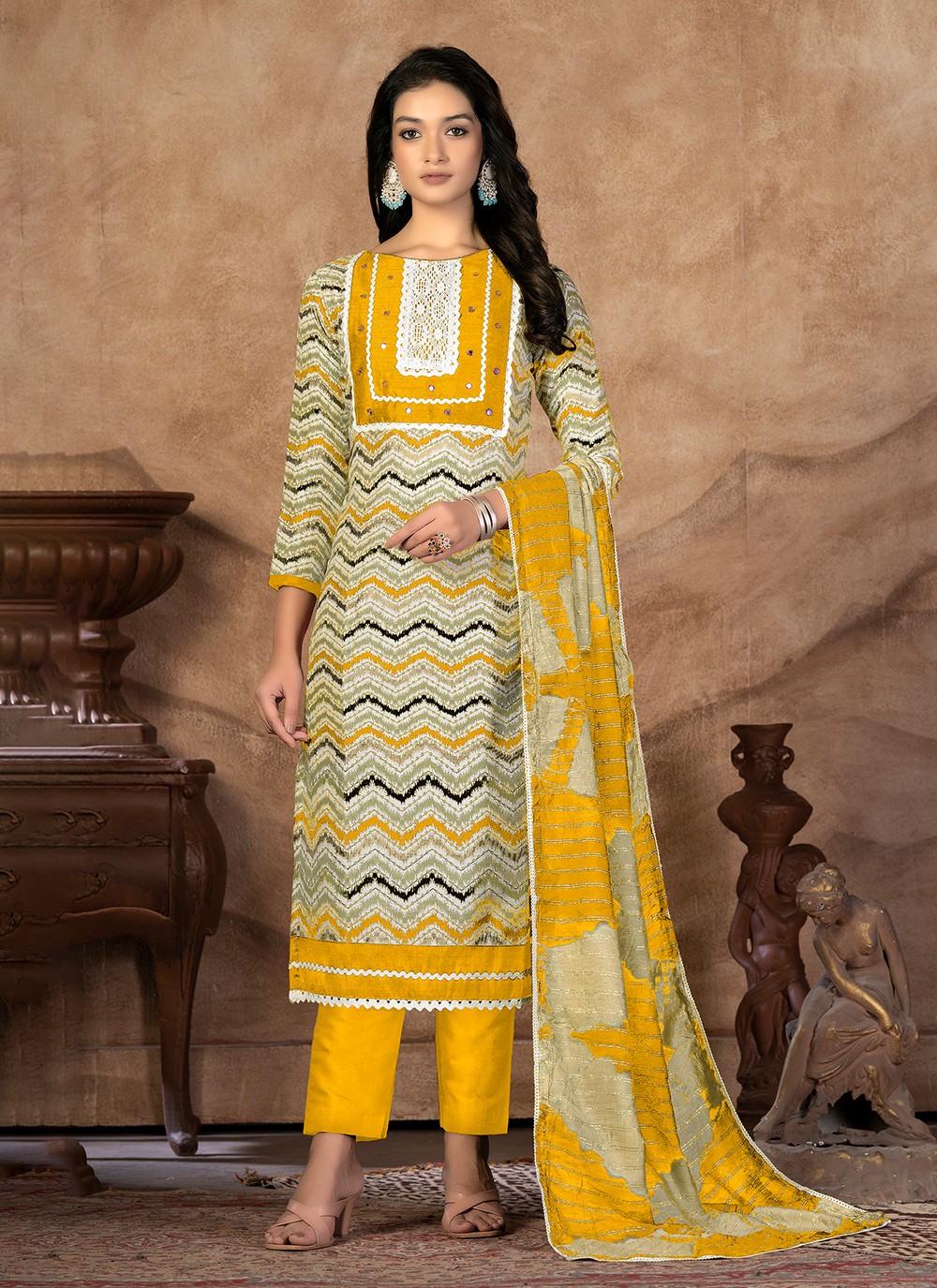 Hand Block Printed Cotton suit - Kurta , Narrow Dupatta & Pant - size –  India1001.com