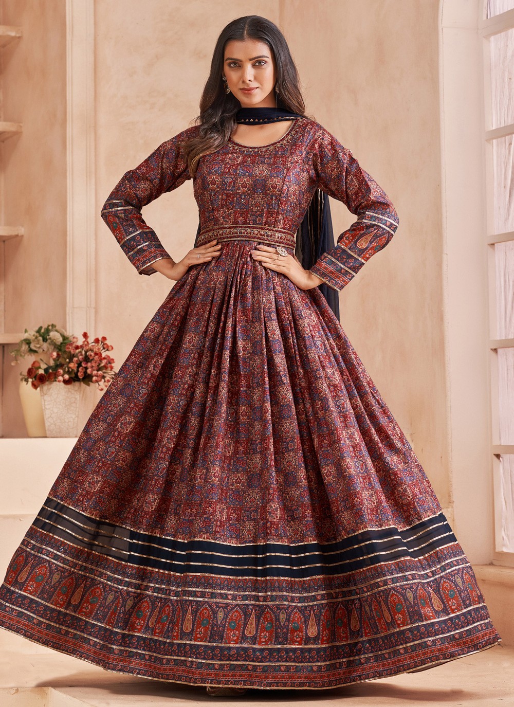maroon gown | Designer dresses casual, Anarkali dress pattern, Stylish  dresses for girls