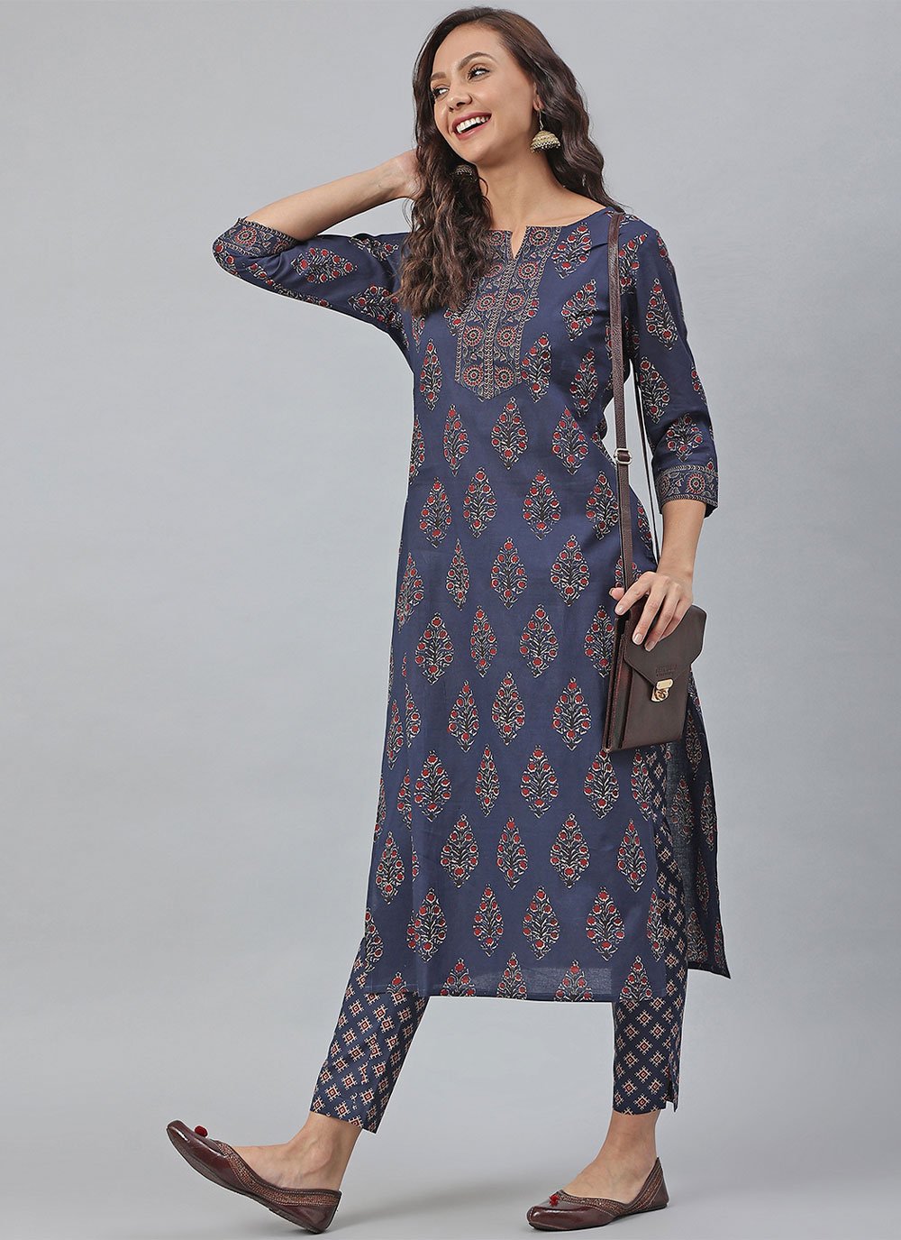 Printed Multi Colour Cotton Readymade Salwar Suit