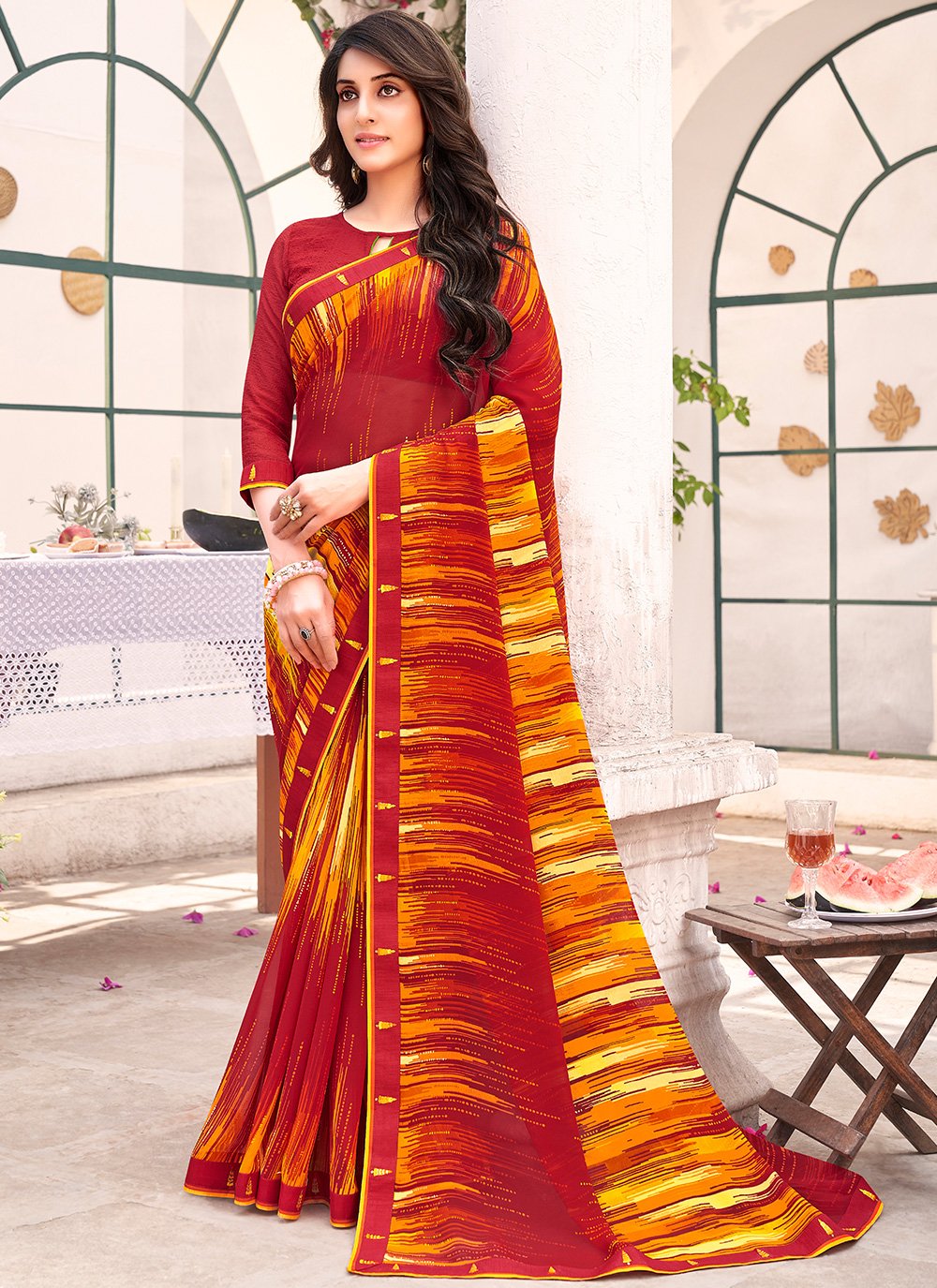 Alia Bhatt Soft Georgette Multicolour Saree – Reenaas Fashion