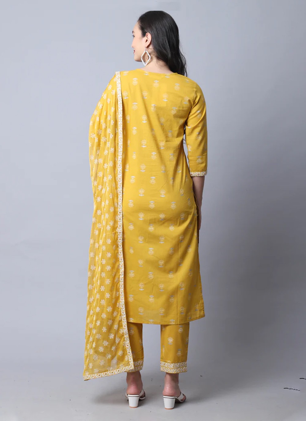 Buy Printed Mustard Cotton Pant Style Suit Online 267052