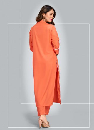 Printed Orange Blended Cotton Pant Style Suit