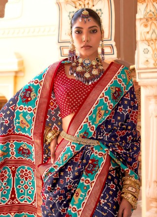 Printed Patola Silk  Classic Saree in Multi Colour