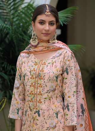 Printed Peach Designer Salwar Suit