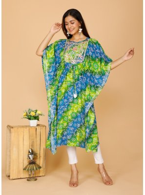 Printed Rayon Party Wear Kurti in Multi Colour