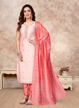 Printed Rose Pink Silk Salwar Suit