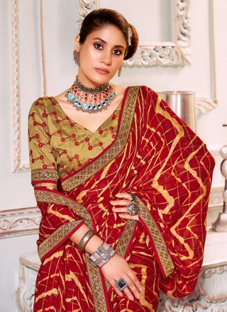 Printed Silk Red Trendy Saree