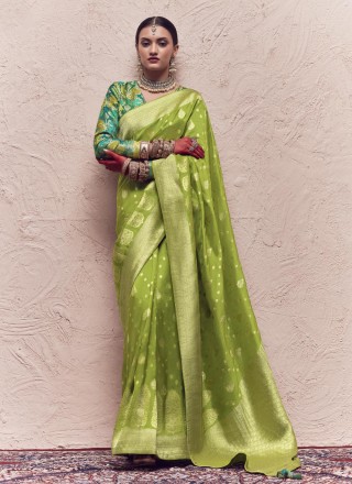 Pure Crepe Contemporary Saree in Green