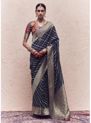 Pure Crepe Navy Blue Weaving Designer Saree