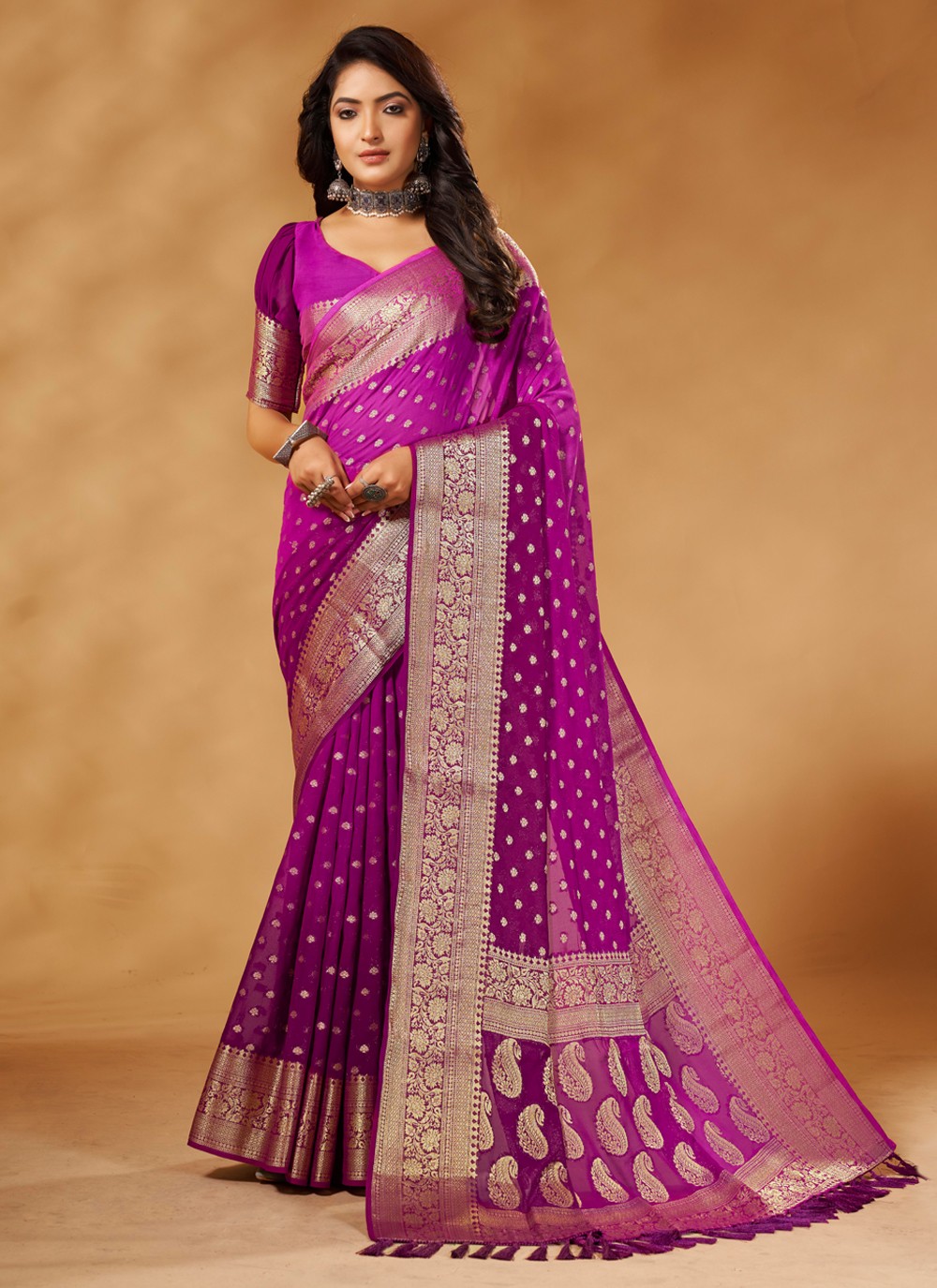 Buy Silk Lavender Traditional Designer Saree Online : UK -