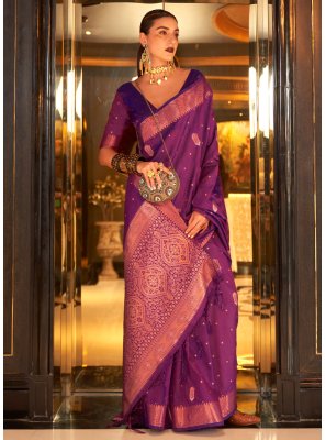 Purple Banarasi Silk Wedding Classic Saree
