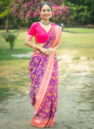 Purple Banarasi Silk Woven Work Classic Saree for Festival
