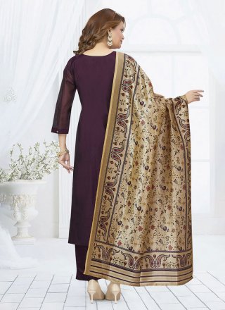Purple Chanderi Silk Embroidered and Resham Work Readymade Salwar Suit for Ceremonial