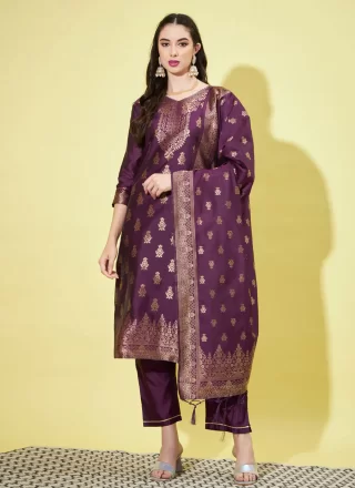 Purple Cotton Silk Trendy Suit with