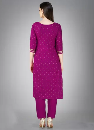 Purple Cotton Trendy Suit with Embroidered and Sequins Work