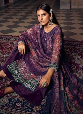 Purple Digital Print Straight Salwar Suit