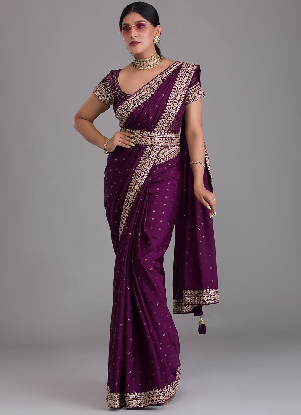 Purple Dori Work Art Silk Trendy Saree