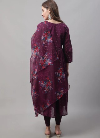 Purple Embroidered Chanderi Pant Style Suit