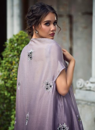Purple Embroidered Chiffon Designer Salwar Kameez