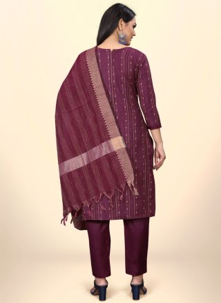 Purple Embroidered Cotton Salwar Suit