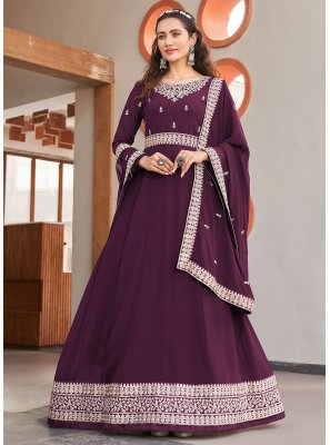 Purple Embroidered Faux Georgette Anarkali Salwar Kameez