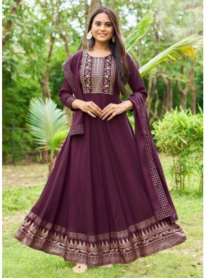 Purple Embroidered Festival Trendy Gown