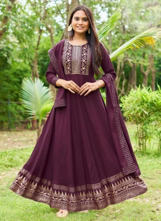 Purple Embroidered Festival Trendy Gown