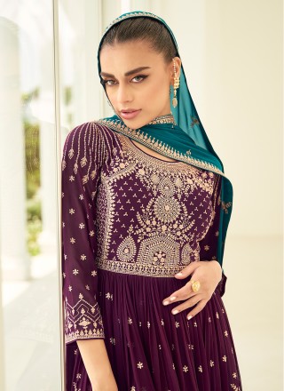 Purple Embroidered Georgette Salwar Kameez