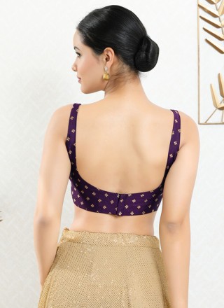 Purple Embroidered Raw Silk Designer Blouse