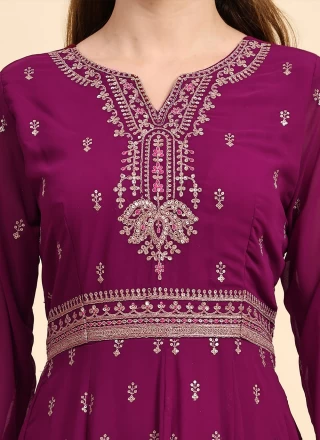Purple Embroidered Trendy Suit