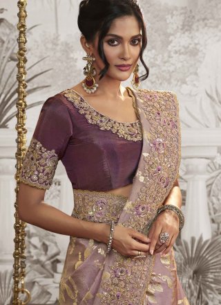 Purple Fancy Fabric Trendy Saree with Embroidered Work for Party