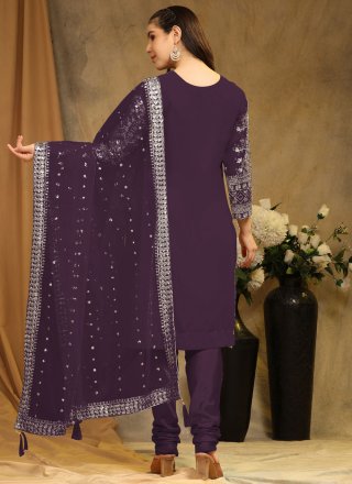 Purple Faux Georgette Salwar Suit with Embroidered Work for Women