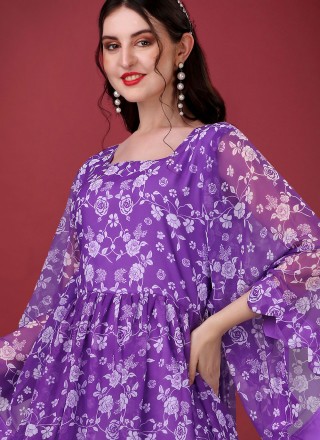 Purple Faux Georgette Trendy Gown