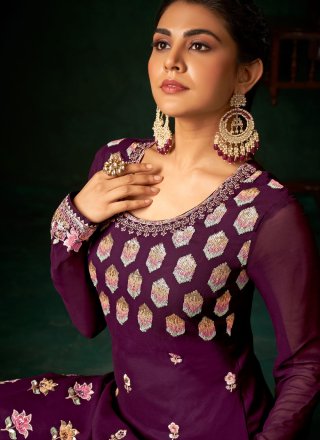 Purple Georgette Embroidered and Sequins Work Palazzo Salwar Suit for Women