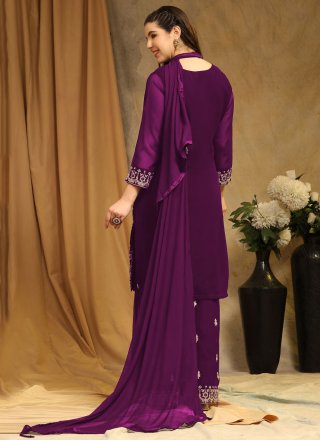 Purple Georgette Embroidered Work Salwar Suit