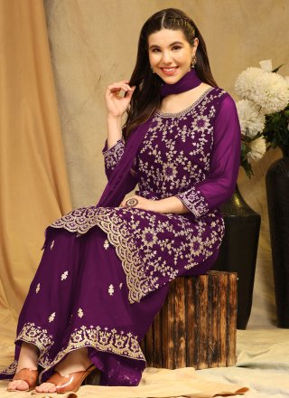 Purple Georgette Embroidered Work Salwar Suit