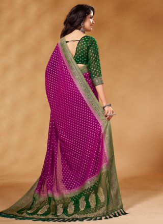 Purple Georgette Woven Work Classic Sari for Ceremonial