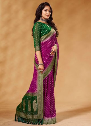 Purple Georgette Woven Work Classic Sari for Ceremonial