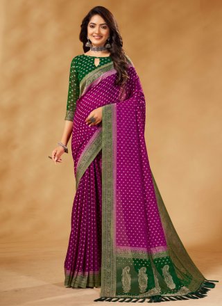 Purple Georgette Woven Work Classic Sari for Ceremonial