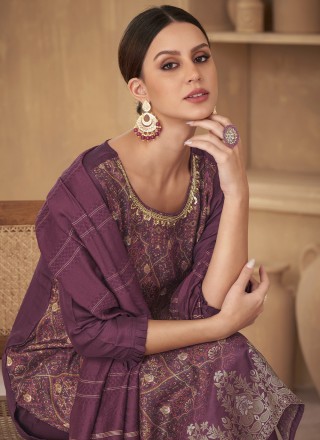 Purple Jacquard Silk Readymade Anarkali Salwar Suit