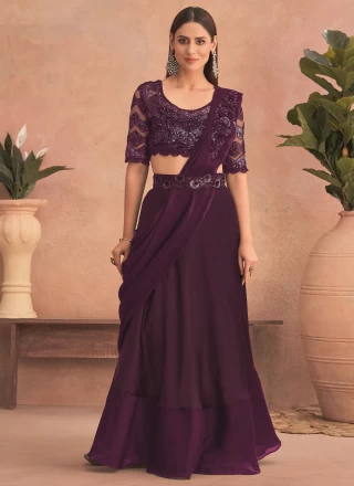 Purple Lehenga Style Saree