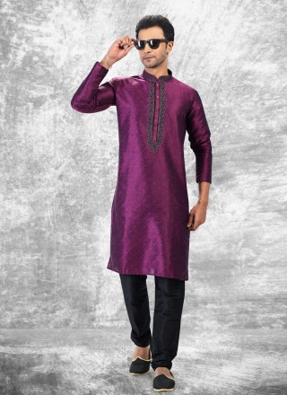 Purple Mehndi Jacquard Silk Kurta Pyjama