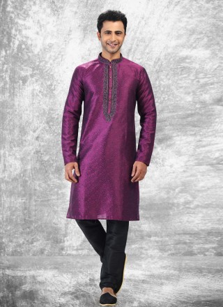 Purple Mehndi Jacquard Silk Kurta Pyjama
