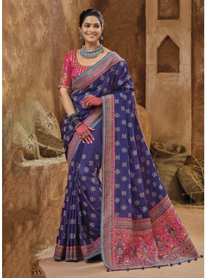 Purple Mirror Banarasi Silk Contemporary Saree